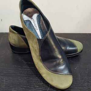 Stonefly Olive Green Black Leather Nubuck Wedge Slip On Loafers EU 41 Shock Air